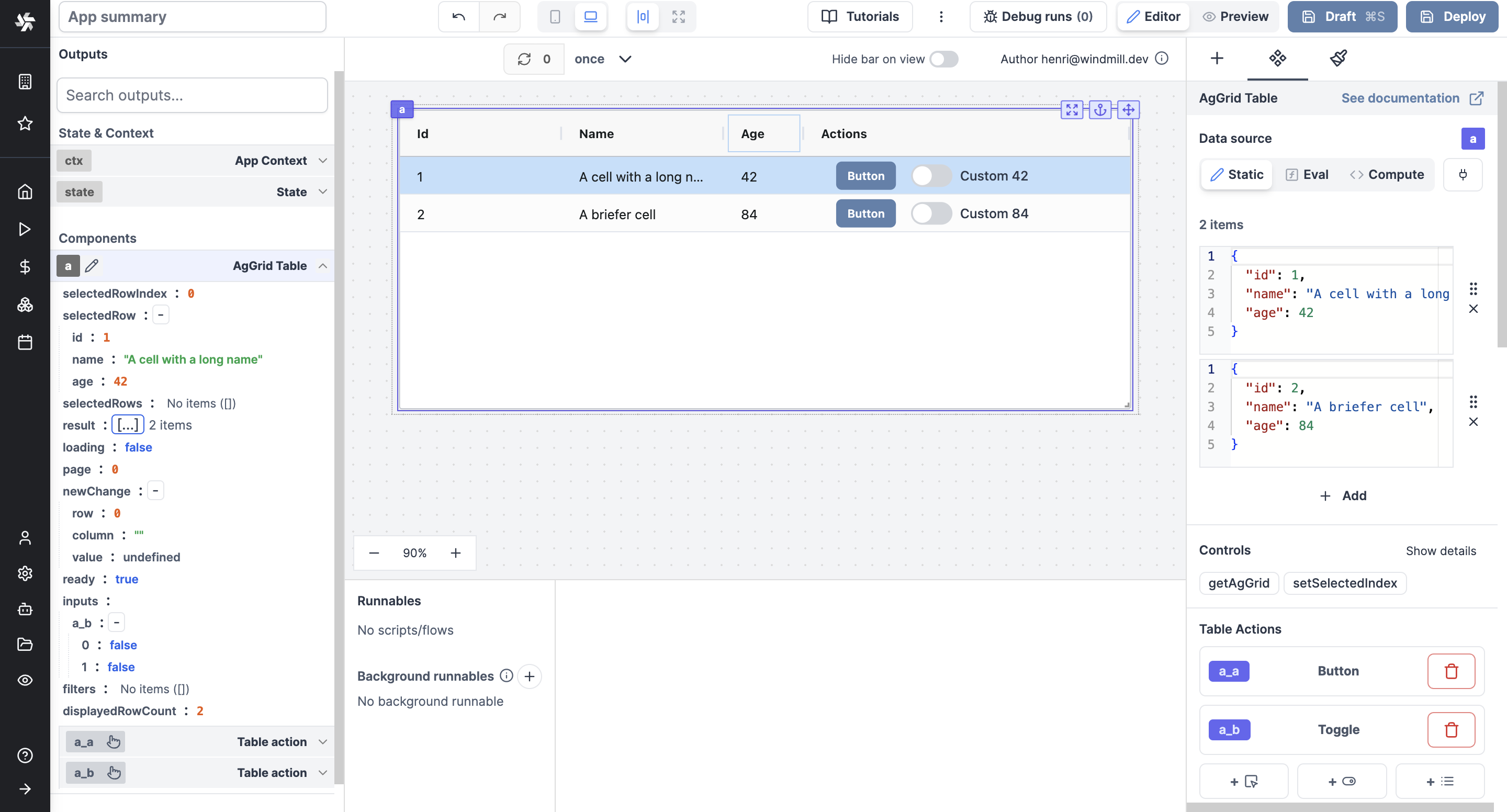 AgGrid Actions