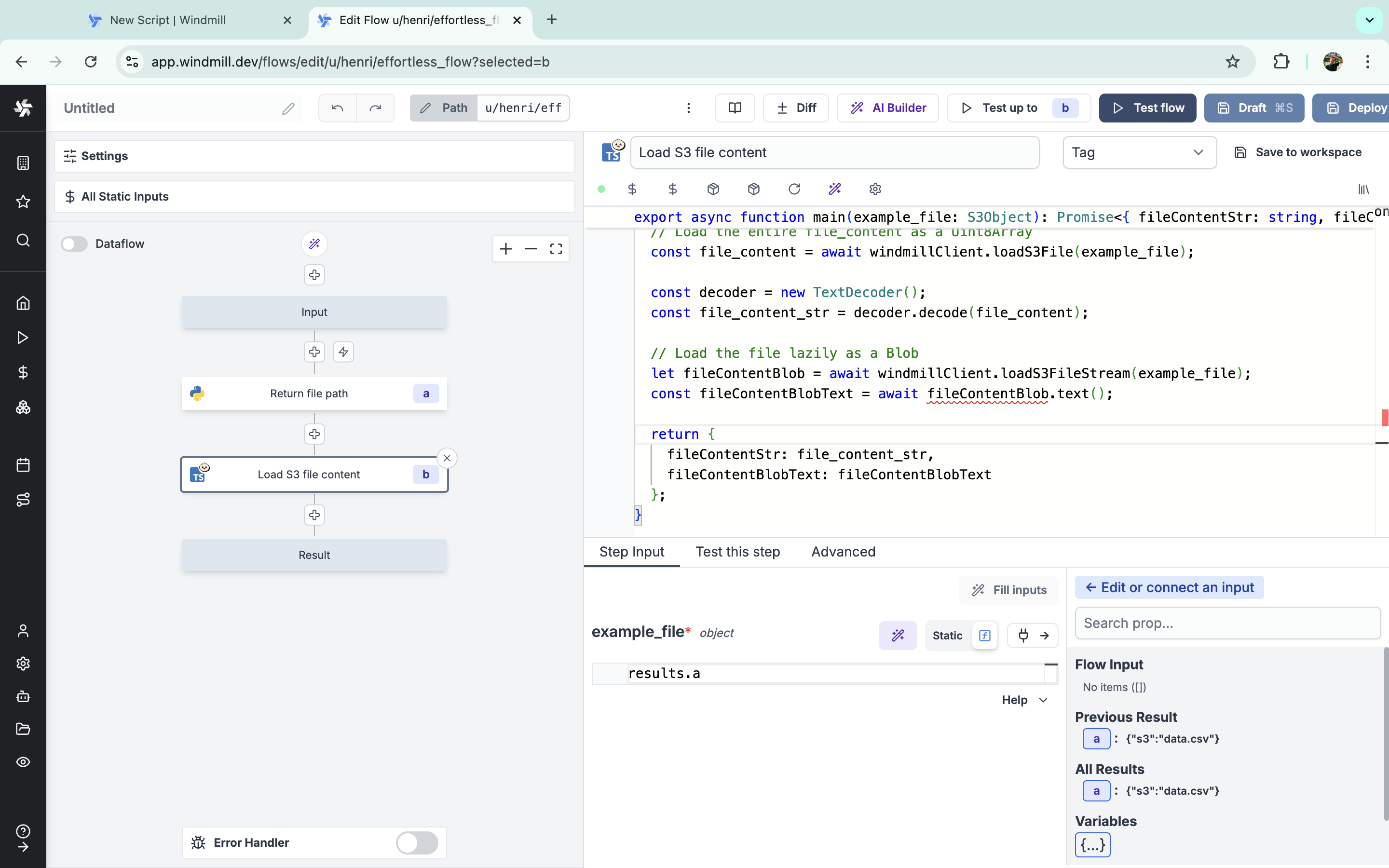 S3 file input in flow 1